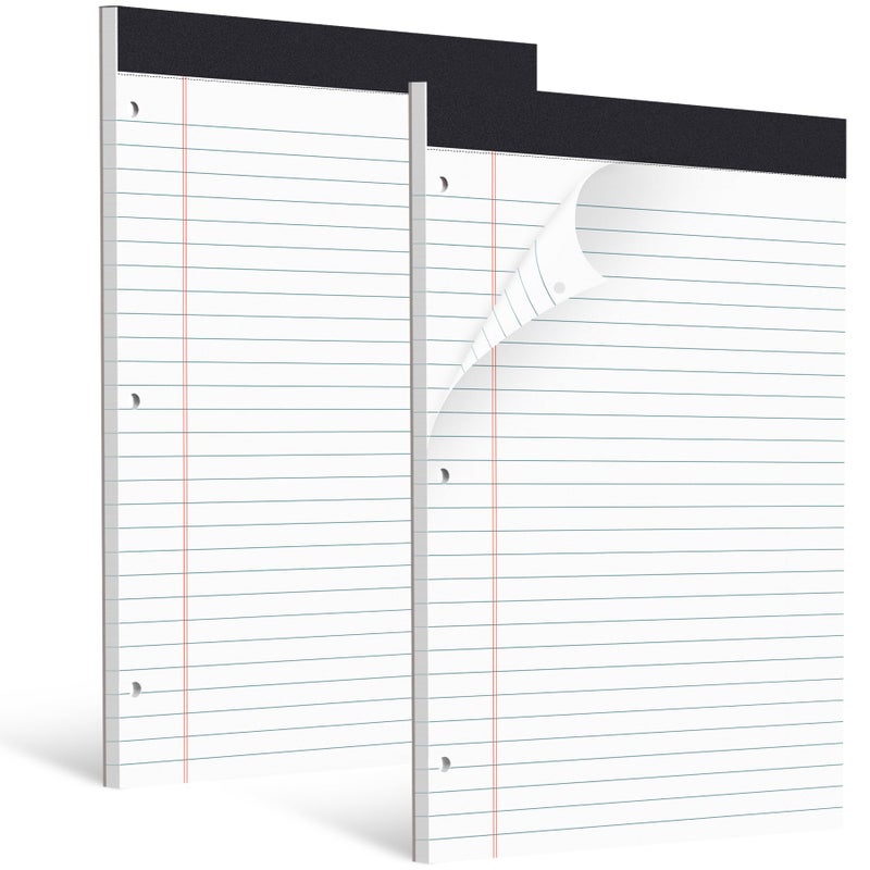 HAUTOCO 2 Pack 8.5 x 11 Legal Pads White Wide Ruled Notepads Perforated Writing Pads, 30 Sheets Per Notepad, 3-Hole Punched Paper, Writing Note Pads for School, Home, Office, Business - Image 1